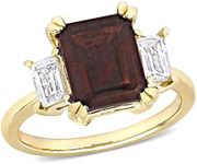 Abbie+Cleo Women's 3 Gemstone Statement Ring - Sterling Silver Ring for Women - Anillo de Mujer - Amethyst, Topaz, Garnet - Rhodium, Rose Gold, Yellow Gold (3 Stone Statement - Garnet- size 7)