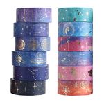 MOSNOW Washi Tape Set, Decorative Tape Craft Supplies Scrapbook Accessories Purple Pattern Decorative Washi Tape, Decorative Gold Foil Scrapbook for DIY Arts Craft, Present Wrapping (12 Rolls)