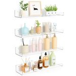 upsimples Clear Acrylic Shelves for Wall Storage, 15" Acrylic Floating Shelves Wall Mounted, Kids Bookshelf, Display Ledge Wall Shelves for Bedroom, Living Room, Bathroom, Kitchen (4)