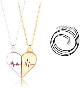 Collares para Parejas para él y Ella en el Diseño de ECG, BFF Collares Imán Collares con Colgante de Medio Corazón, Joyería Regalo de San Valentín para Mujer, Niños, Mejores Amigos, Parejas