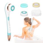 Electric Body Brush, Rechargeable Electric Body Scrubber with Long Handle, Waterproof Facial Body Exfoliating Brush Kit with 4 Brush Heads for Cleansing, Massage, Care Your Skin in The Shower