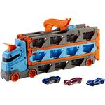 Hot Wheels Speedway Hauler Storage Carrier with 3 1:64 Scale Cars & Convertible 6-Foot Drag Race Track for Kids 4 to 8 years Old, Stores 20+ Cars & Connects to Other Hot Wheels City Sets, GVG37