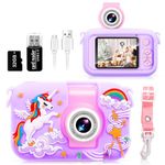 Kids Camera with 180° Flip-Up Lens, 2.4inch HD IPS Screen Digital Camera for Kids with Unicorn Silicone Case, with 32GB SD Card