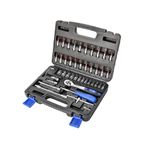 AGRICO Tata 46 in 1, 1/4 Inche Socket Set, Square Drive Chrome Vanadium Hand Tool Kit Set For Repairing Work, DIY, Auto Repairs Car & Bike, Blue & Black, (46-Pieces, Socket Set-1/4 SD-PCS46)