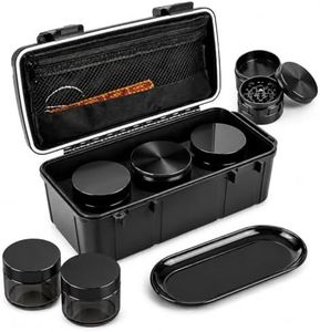 Anverion Smell Proof Bag, Portable Smell Proof Storage Box- Includes 2 Glass Jars, Grind & Rolling Tray | Waterproof & Airtight Smell Proof Container for Travel & Home