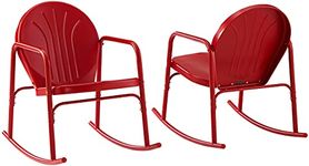 Crosley Furniture Griffith Retro Metal Outdoor Rocking Chairs, Set of 2, for Porch, Deck, Balcony, Backyard, Bright Red Gloss