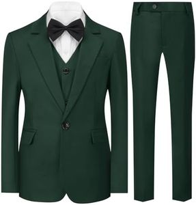 SWOTGdoby Boys Suits 3 Piece Tuxedo Slim Fit Suit Jacket Blazer Vest Pants Formal Dresswear Ring Bearer Outfit Dark Green