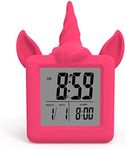 Something Unicorn - Unicorn Digital Alarm Clock with Snooze Button and Pink LCD Back-Lighting. Easy to Set Battery Powered Digital Clock in Silicone Sleeve with Time, Date and Alarm Display. (Pink)