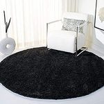 SS Malik Handloom Anti Slip Fluffy Fur Rug and Round Shaggy Carpet (2 Inch Thickness) for Living Room, Bedroom, Sofa Area (3x3 Feet, Black)