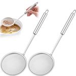 XFLYP 2 Pack Filter Spoon, Strainer Skimmer Spoon, Stainless Steel Fine Wire Mesh Oil Filter Deep Fat Fryer Skimmer Spoon Soup Residue Oil Strainer Colander Spoon with Long Handle