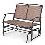 Tangkula 2-Person Patio Swing Glider Bench, Outdoor Rocker Glider Loveseat Chair W/Heavy-Duty Steel Frame, Breathable Seat Fabric, Rocking Lounge Chair for Poolside, Garden, Backyard (Brown)