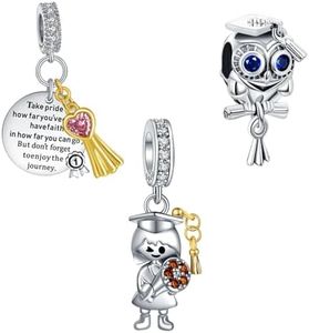 Rimgoris Charm de Plata de Ley 925, Pulseras para Mujer, Collar, Gorro de Soltero, Graduación, Estudiantes, búho, Gorro de médico, Flores, Gema, Charm, Pulsera para Mujer, Charm, Paquete de 3