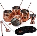 Artisan’s Anvil Moscow Mule Mugs – Cocktail Set of 4 Moscow Mule Cups with Straws, Coasters, Jigger, Stirrer - Stainless Steel Hammered Mug Set – Copper Mule Mugs for Mixed Drinks, Beverages
