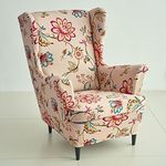 HOKIPO 140 GSM Stretchable Wing Chair Cover, Beach Beige Dahlia (AR-5135-D11)