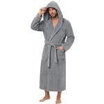 PJGGZ Men's Bathrobe with Hood, Soft Long Towel Robe for Men - Super Absorbent Quick Dry yet Warm(Gray,L/XL)