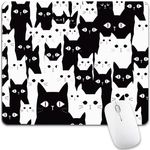 Cute Cats Mouse Pad, Funny Black White Kitten Rectangular Laptop Mousepad Computer Gaming Office Small Adorable Kawaii Meow Anime Animal Pet Desk Pad Non-Slip Mouse Mat Washable Desk Decor Accessories