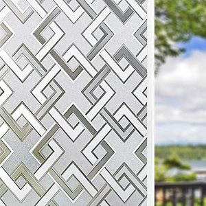 Finnez Window Film Door Privacy Film 3D No Glue Frosted Glass Sticker Decorative Static Cling UV Protection for Home House Washroom 90x200cm(35.4'' x 78.7'', Rhombus)
