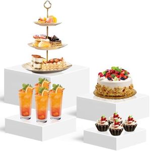 PARGAGAM 4PCSBuffet Risers, Food Risers for Buffet Table, buffet risers and stands, Acrylic white boxes for food display, White Acrylic Cube Boxes big size(10", 9", 8", 7")