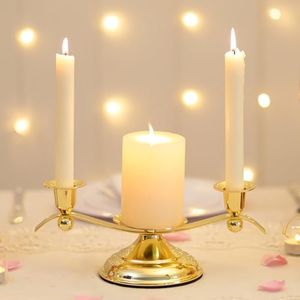 Unity Candle Holder for Wedding Ceremony Set - Romadedi 3 Arm Metal Gold Candle Stand for Pillar Taper Candlestick Unity Candles Centerpiece Decor Bride Reception Anniversary Decoration Gift