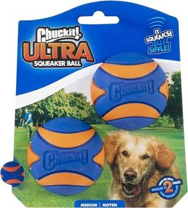 Chuckit! Ultra Squeaker Ball Dog Toy for Medium Breeds - Bouncy Squeaky Fetch Balls for Dogs - Floating Water Pet Toys - Durable Rubber - Size Medium - 2.5" Diameter - Pack of 2