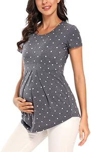 Glampunch Women's Maternity Tops Short & 3/4 Sleeve Round Neck Front Pleat Peplum Tunic Top Pregnancy Shirts