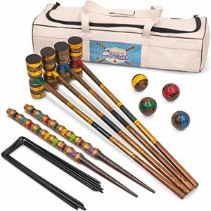 Crown Sporting Goods Vintage Croquet - Classic Outdoor Game, 4 Players - Wooden Balls, Mallets, Steel Wickets, Stake, & Heavy Duty Canvas Bag - Nostalgic Toys & Family Fun