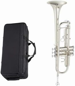 Beginner B Flat Trumpet – Nickel-Plated Brass Instrument with Mouthpiece, Protective Case, Cleaning Kit, Gloves & Polish Cloth – Ideal for Band, Lessons & Practice – Nickel-plated three-tone trumpet
