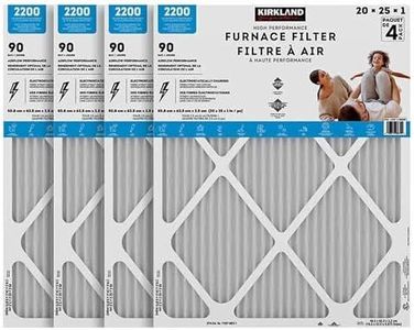 Kirkland Signature 20x25x1 Air Filter (4-Pack) Electrostatic Pleated Air Conditioner HVAC AC Furnace Filters for Allergies, Pollen, Mold, Bacteria, Smoke, Allergen, MPR 2200,Furnace Filter