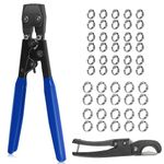 VORXEON Ratchet PEX Crimping Cinch Tool with Removing Function for 3/8" to 1" with 30PCS 1/2" and 20PCS 3/4" PEX Stainless Steel Clamps and PEX Pipe Cutter for Securing PEX Pipe and Automotive Use