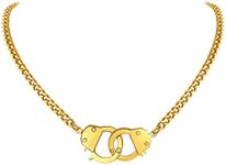 FindChic Handcuff Necklace Padlock Pendant Customized Handcuffs Bracelet Stainless Steel/18K Gold Plated/Black Curb Chain Interlocking 16inch/18inch Friendship Statement Necklace for Girls & Women, Metal