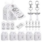 Outus 60 Pcs Baptism Party Favors for Guest Boy Girl Baby Shower Favors Bulk 20 Angel Pendant Keychains Decoration 20 Thank You Tags 20 Cross Shape Boxes for First Communion Holy Return Gifts(White)