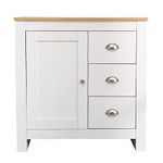 Homeke Modern Storage Cabinet Cupboard with Doors and Drawers Wooden Sideboard for Hallway, Kitchen,Living Room (white and oak)