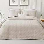 Exclusivo Mezcla 3-Piece Queen Size Quilt Set with Pillow Shams, Grid Quilted Bedspread/Coverlet/Bed Cover(96x90 Inches, Bone) -Soft, Lightweight and Reversible