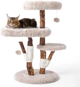 Aesthetic Cat Tree Tower for Large Cats, Large Cat Tree for Maine Coon Indoor Cats with Faux Fox Fur, Solid Wood Sisal Scratching Post, Perches, Platform & Toy Ball