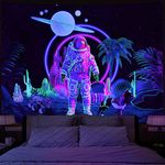 Amonercvita Blacklight Astronaut Tapestry UV Reactive Planet Tapestry Trippy Cactus Tapestry Galaxy Stars Tapestry Psychedelic Space Tapestry Neon Palm Tree Wall Hanging for Room