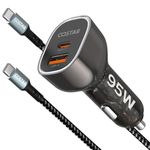 COSTAR 95W Car Charger Fast Charging for Laptop with Dual Ports, Type-C QC 65W+ USB PD 30W, Compatible with Laptop, Tablets, Mobile and Others, Car Mobile Charger with 65W Type-C Fast Charging Cable