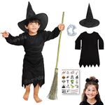 Sarvda Halloween Costume for Girls | Halloween Black Witch Dress For Kids | Witch HAT | Dracula Teeth | Makeup Tattoo | For 2 to 3 Year kids