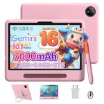 P10 Kid Kids Tablet with Silicone Case & Stylus Pen, 10 inch tablet Android 16 Tablet for Kids Ages 3-12 Years, 90Hz 32GB+64GB/TF 2TB, Gemini AI, Parental Controls, WiFi/Bluetooth/OTG/3.5mm jack, Pink