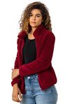 Roman Originals Soft Sherpa Fleece Jacket for Women UK - Ladies Autumn Everyday Winter Holiday Pull-On Comfy Soft Vacation Work Teddy Coat - Burgundy - Size M