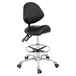 Grace & Grace Professional Saddle Stool Chair with Back Support, Hydraulic Ergonomic Saddle Seat Stool with Wheels for Clinic Dentist Spa Massage Salons Studio (Black, with Foot Rest)