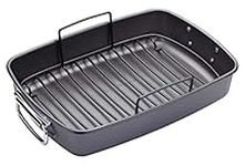 MasterClass Deep Roasting Tin with Rack, Roasting Dish for Oven and Hob, Heavy Duty, Rust Resistant and Non Stick, Dishwasher Safe, 20-Year Guarantee, 40x28cm