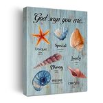 Inspirational Motivational God Says You Are Ocean Beach Poster Canvas Wall Art for Home Decor Coastal Christian Nautical Canvas Print Painting Framed Gifts - Easel & Hanging Hook 12x15 Inch