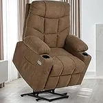 YITAHOME Power Lift Recliner Chair, Modern Fabric Recliner Chair with Massage and Heat, Spacious Seat, USB Ports, Cup Holders, Side Pockets, Living Room Chair (Brown)