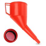 BFG Fuel Funnel for Oil Can, Oil Funnel for Car, Large Funnel for Petrol with Anti Static Strainer, Garage & Workshop Equipment, Fuel Funnel with Filter for Machine Oil, Red Petrol Funnel Large