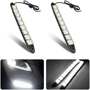 HIPOPY 2Pcs 9 LED Daytime Running Strip Lights DRL Kit, Flexible Bright Spot Fog Lamp, High Power Clearance Light, Auto Accessories Universal Fit Many Cars (White)
