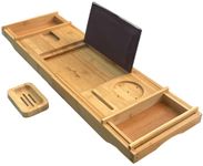 Cabot & Carlyle Luxury Bathtub Tray Caddy Bamboo Bath Tray for Tub | Stable and Convenient Bath Caddy | Fits All Bathtub Accessories Wine Glass, Books, Tablets, Cellphones, , Soap | Foldable Design