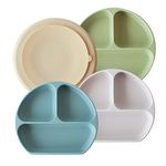 4 Pack Silicone Suction Plates, Silicone Baby Essentials Feeding Set, Neutral Colors, Divided Plates, BPA Free, Microwave, Dishwasher Safe, o1baby (Circle)