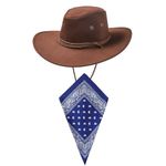 Dark Brown Cowboy Hat and Blue Bandana Western Sun Cap Faux Felt Leather Suede Fancy Dress Party Costume Outfit Neckscarf Sun Protection Mens Womens