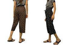 Viaanshi Women's Cotton Regular Fit Loose Solid Capri Pants, Yoga Pants Drawstring Lounge Pajama Capri Sweatpants with Side Pockets(Pack of 1) (2XL, Brown & Black)