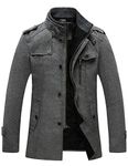 Wantdo Men's Casual Mid Length Coat Windproof Wool Jacket Thick Grey Large